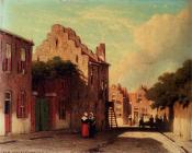 让 亨德里克 维西恩布鲁奇 : A Sunlit Townview With Figures Conversing